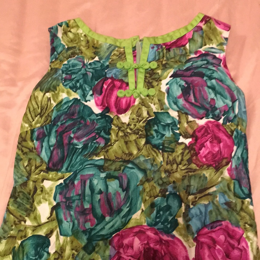 Vintage ladies green fuscia floral shift dress
